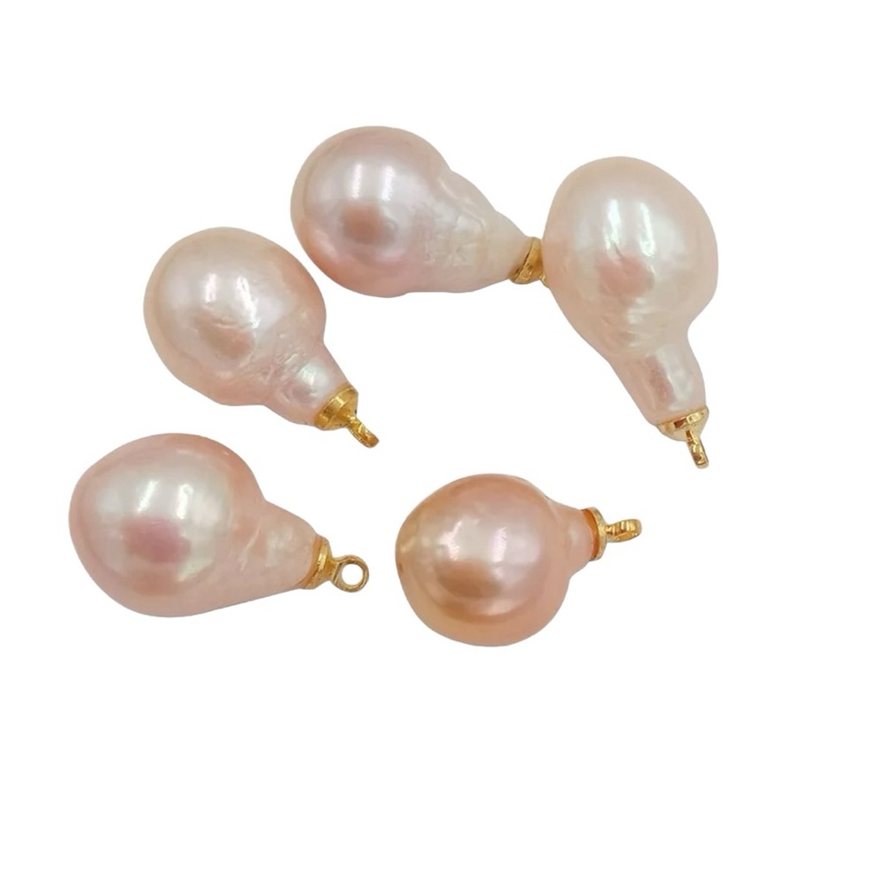 Pink Natural Shaped Baroque Pearl charm with 18k gold plate